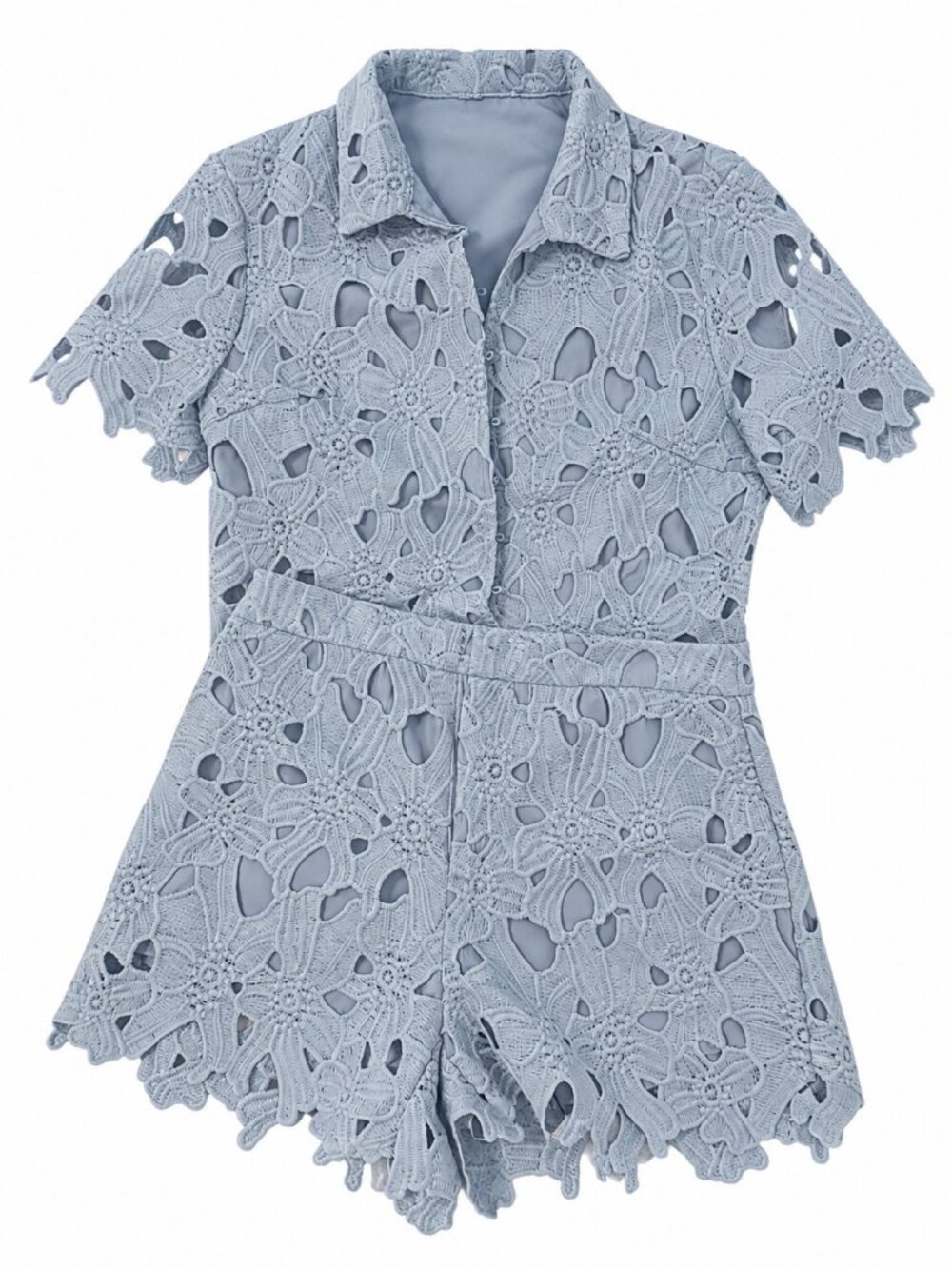 Commense Blue Floral Eyelet Lace Crop Top & Shorts Set | NWT | Size M